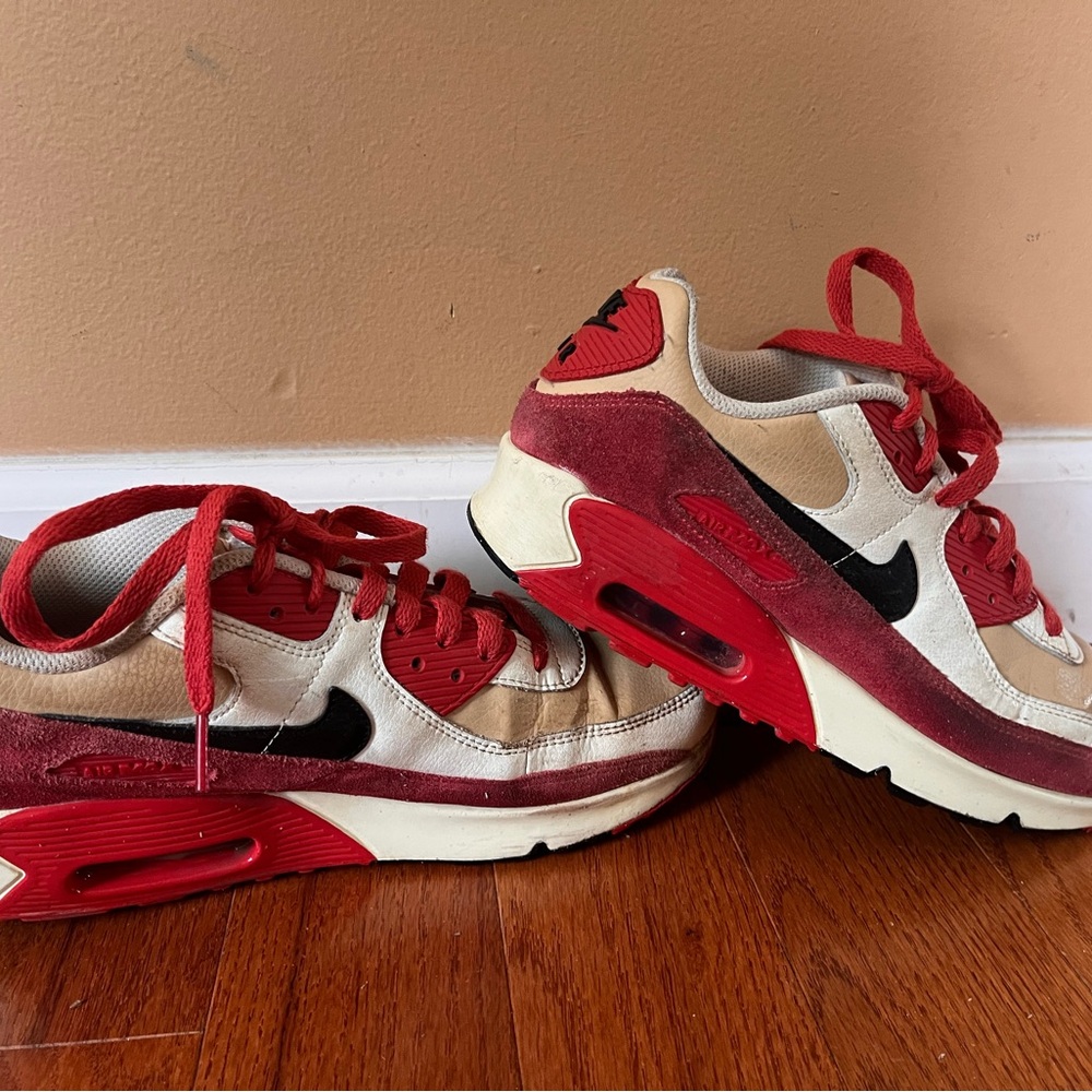 Nike Air Max Beige and Red Leather Sneakers
